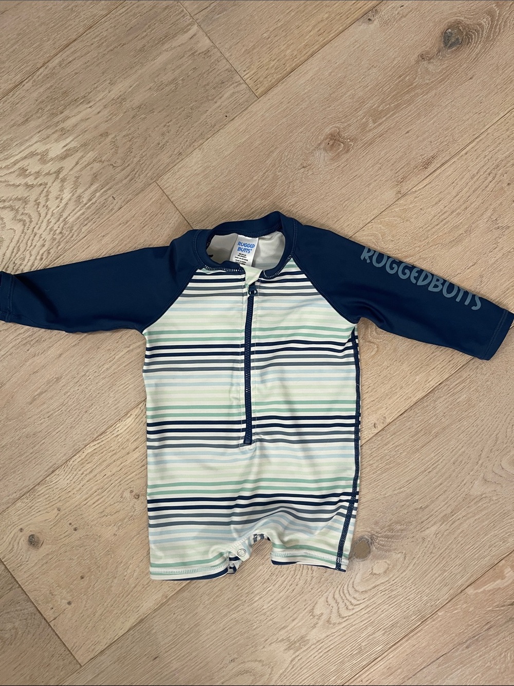 RUGGED BUTTS Striped Boys Rash Guard One-Piece Swimsuit Size 6-12 Months